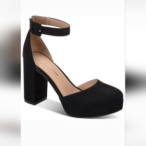 Sun + Stone Birdey Block Heel Platform Pumps Black 12 Buckle $89